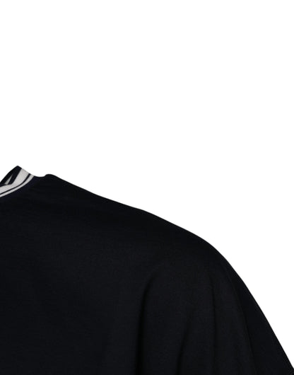 Dolce &amp; Gabbana Dark Blue Logo Crown Cotton Crew Neck T-Shirt