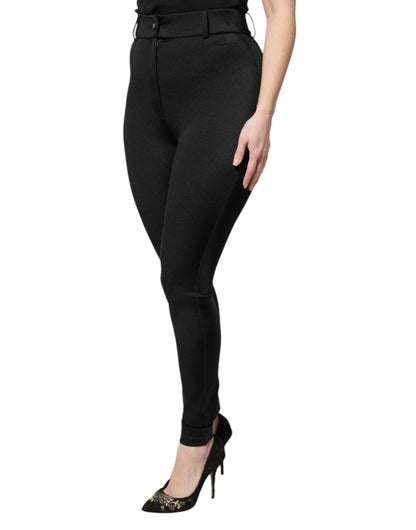 Dolce & Gabbana Black Nylon High Waist Slim Fit Pants
