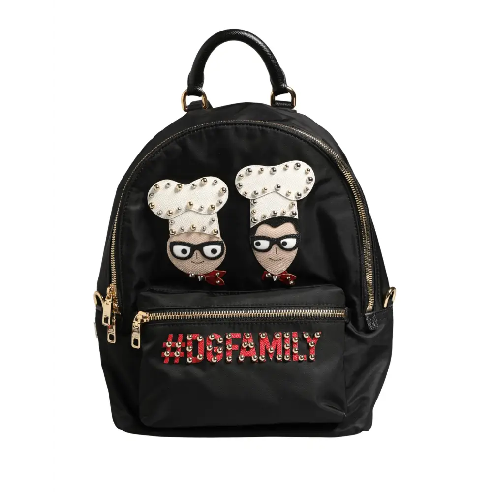 Dolce & Gabbana Vulcano black nylon backpack med broderede kokke og #dgfamily
