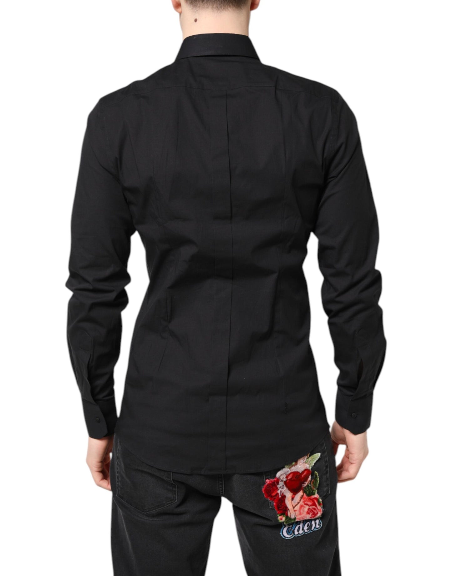 Dolce &amp; Gabbana Black GOLD Cotton Dress Formal Shirt