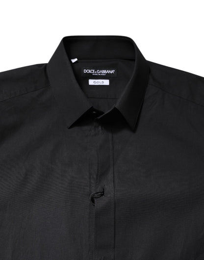Dolce &amp; Gabbana Black GOLD Cotton Dress Formal Shirt
