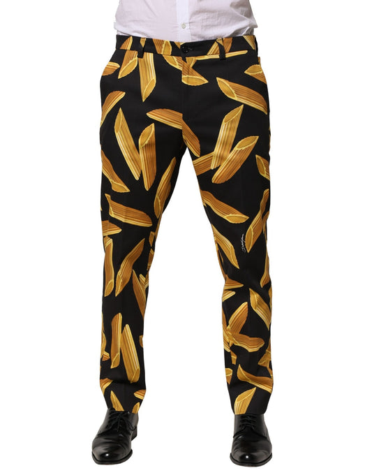 Dolce &amp; Gabbana Black Pasta Print Tapered Men Pants