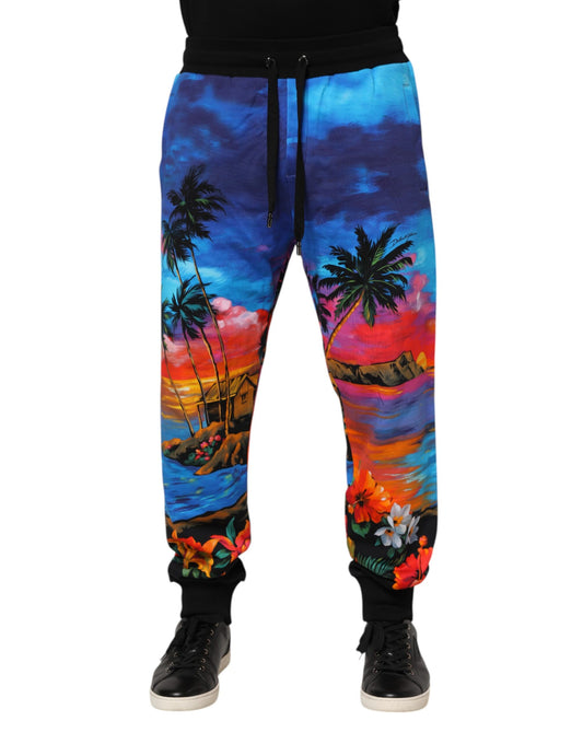 Dolce &amp; Gabbana Blue Hawaiian Print Jogger Sweatpants Pants