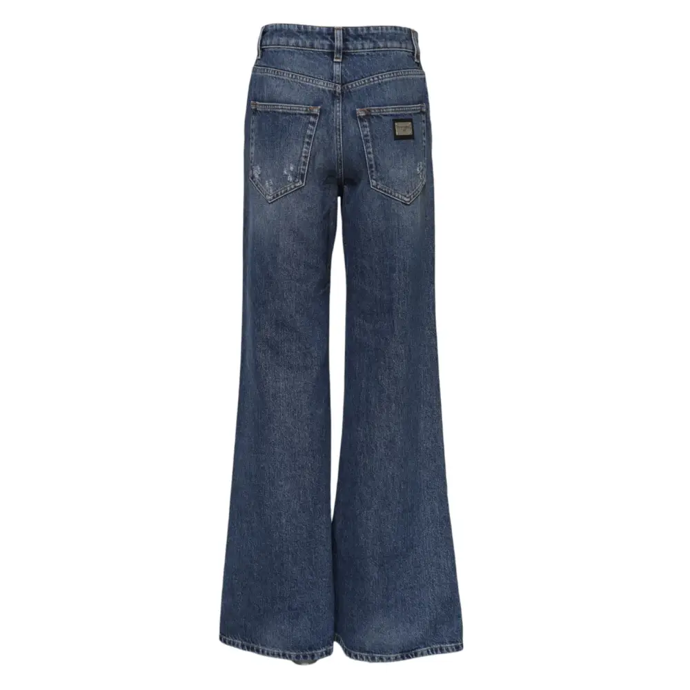 Dolce & Gabbana blue cotton wide leg jeans med slidt slidt på bagside lommer