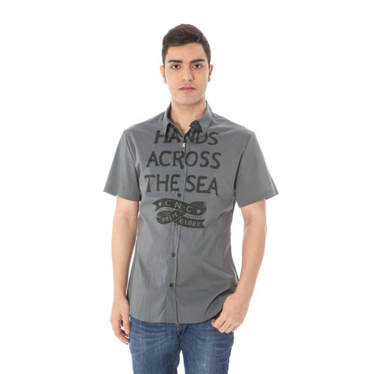 Costume National "Gray Cotton Men's Shirt with Italian Collar"