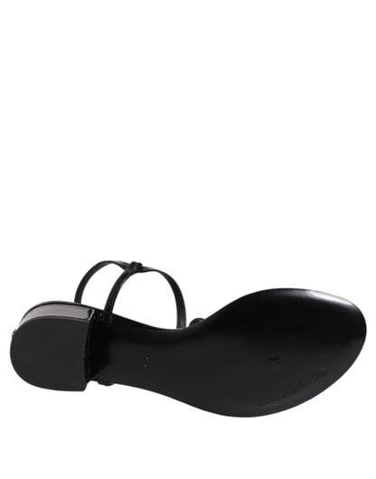 Dolce & Gabbana Black Leather Crystal Ankle Strap Sandals Shoes