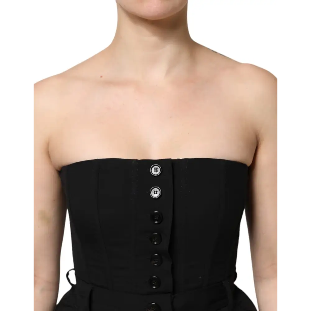 Dolce & Gabbana gabbana black wool black wool strapless romper jumpsuit med kontrastknapper foran