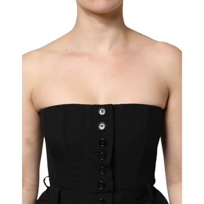 Dolce & Gabbana gabbana black wool black wool strapless romper jumpsuit med kontrastknapper foran