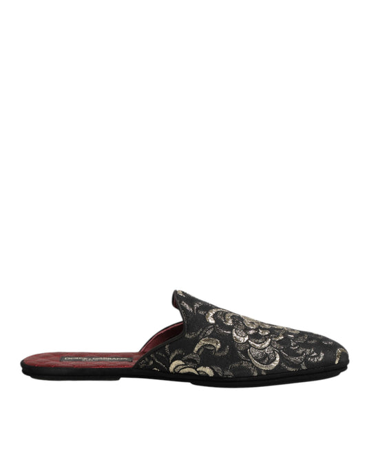 Dolce &amp; Gabbana Black Floral Jacquard Slides Slippers Shoes