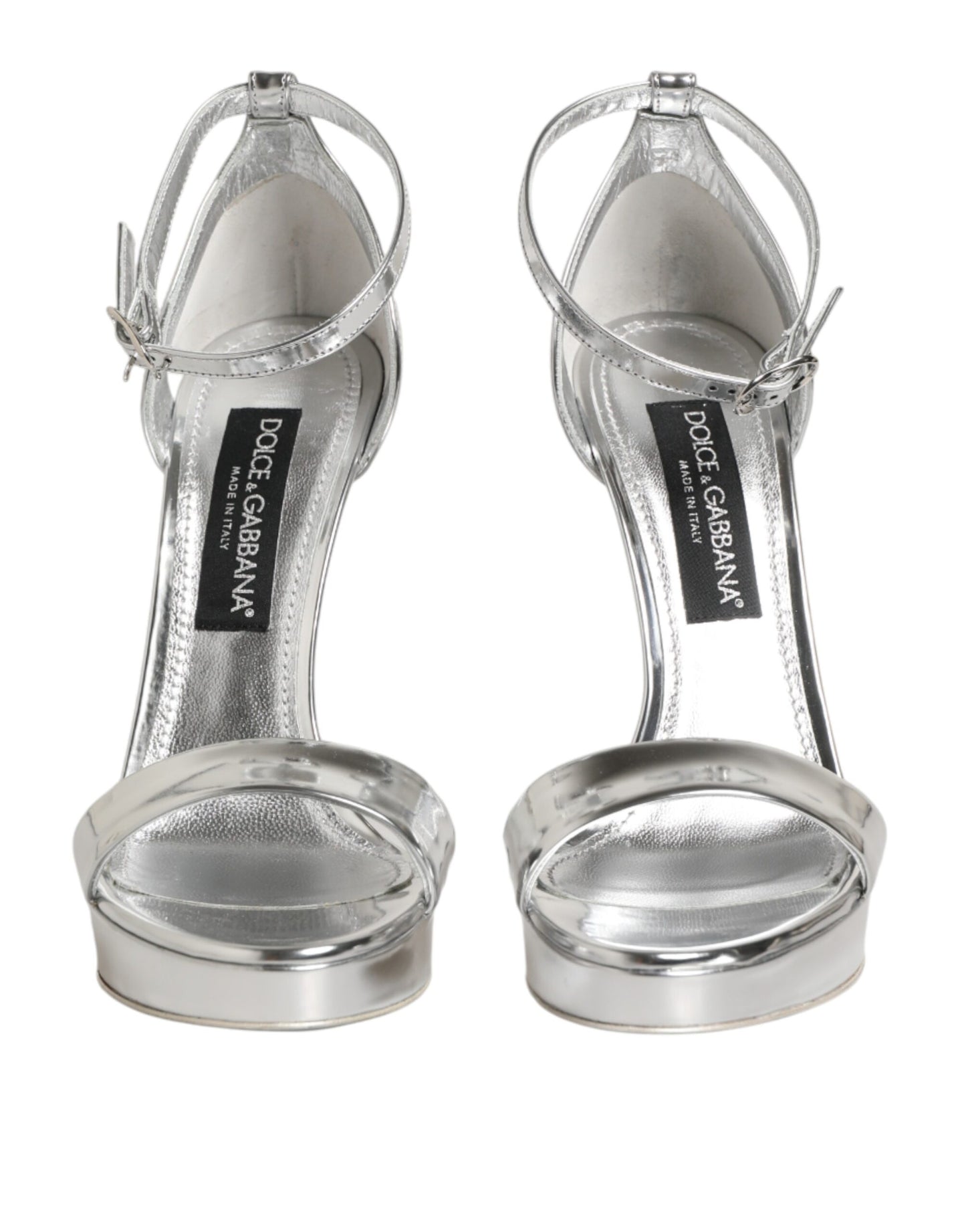 Dolce &amp; Gabbana Silver Leather Platform Keira Sandals Shoes