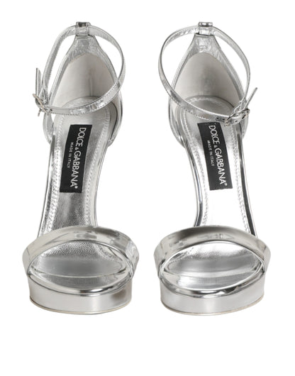 Dolce &amp; Gabbana Silver Leather Platform Keira Sandals Shoes