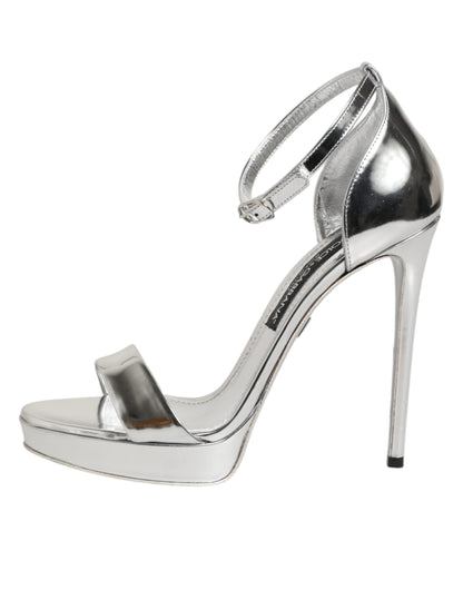 Dolce &amp; Gabbana Silver Leather Platform Keira Sandals Shoes