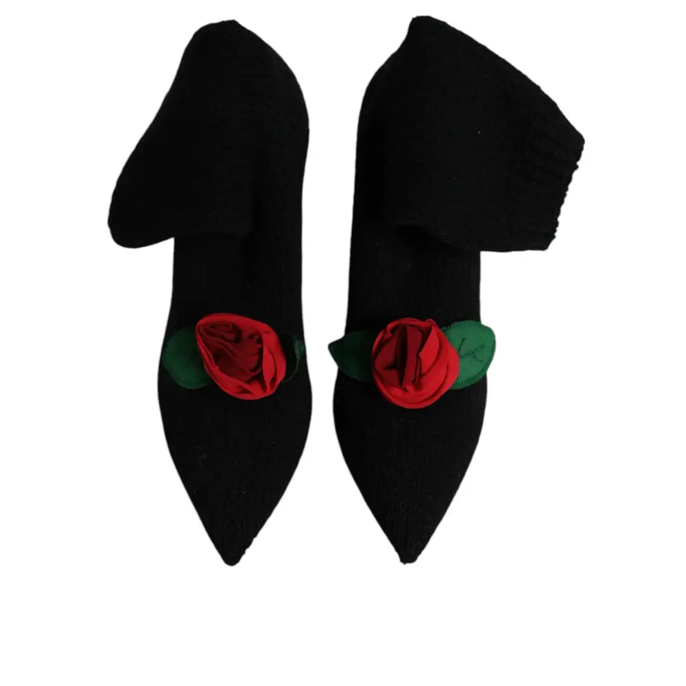 Dolce & Gabbana sorte stiletto heels med røde roser, outlet mærkevarer 100% originale