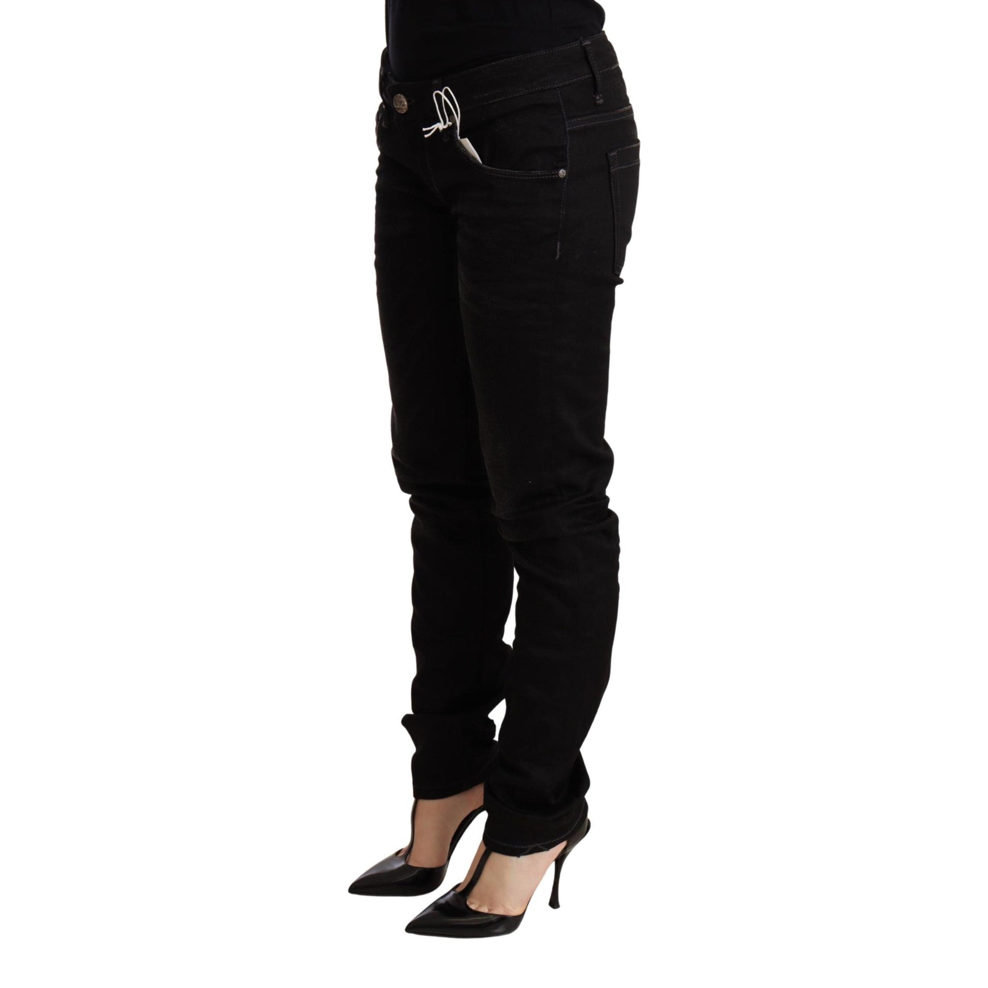 Acht Black Low Waist Skinny Denim Cotton Trouser