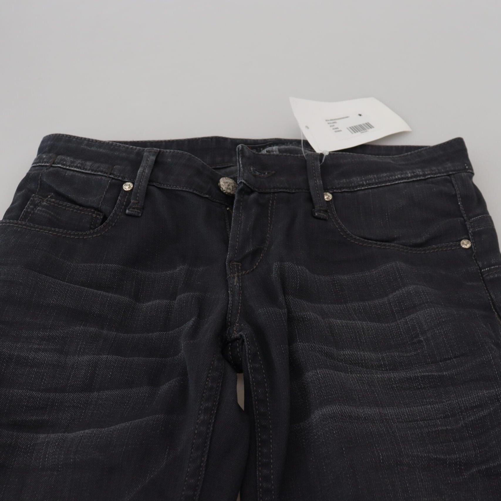 Acht Black Washed Low Waist Slim Fit Cotton Denim Jeans