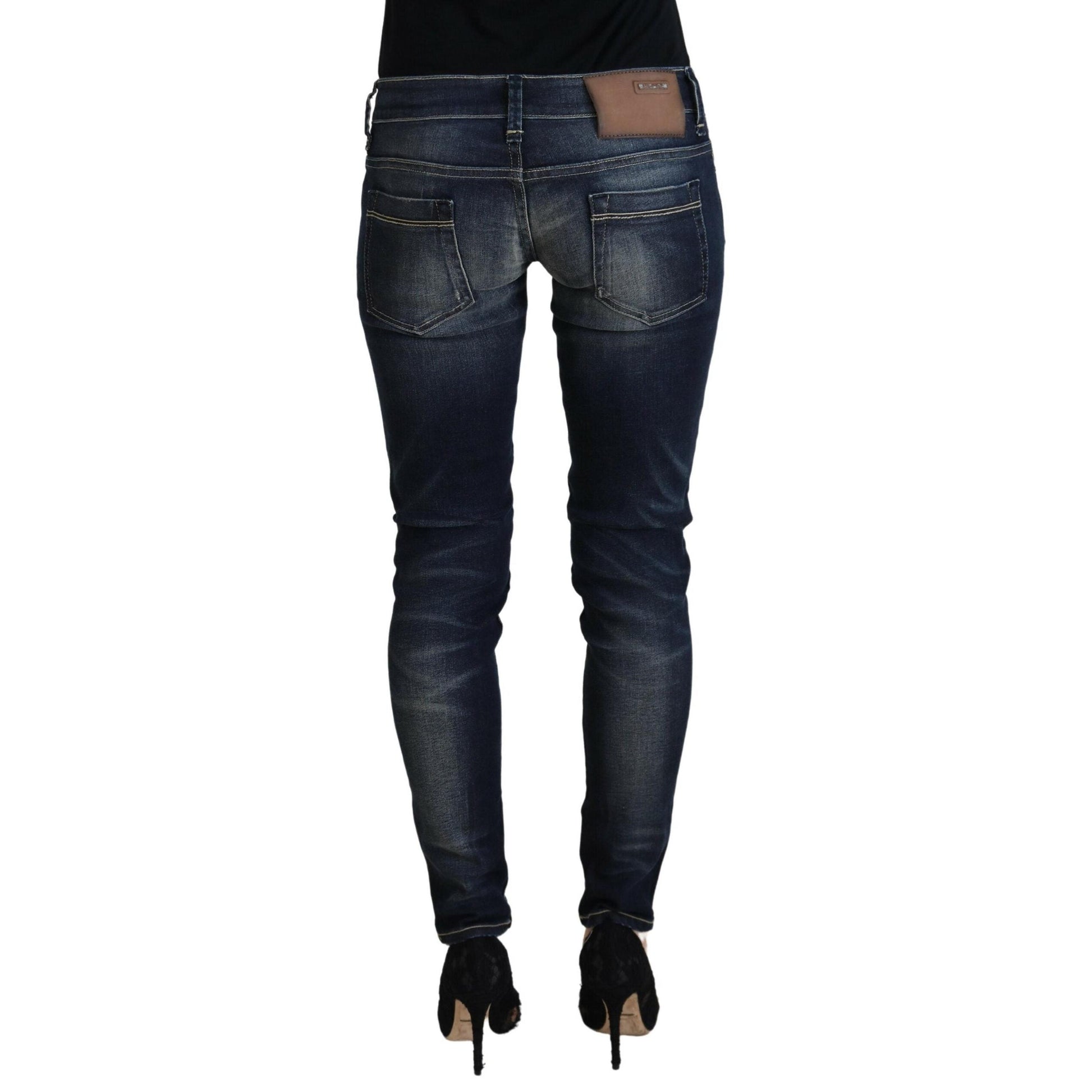 Acht Blue Washed Cotton Slim Fit Women Denim Jeans