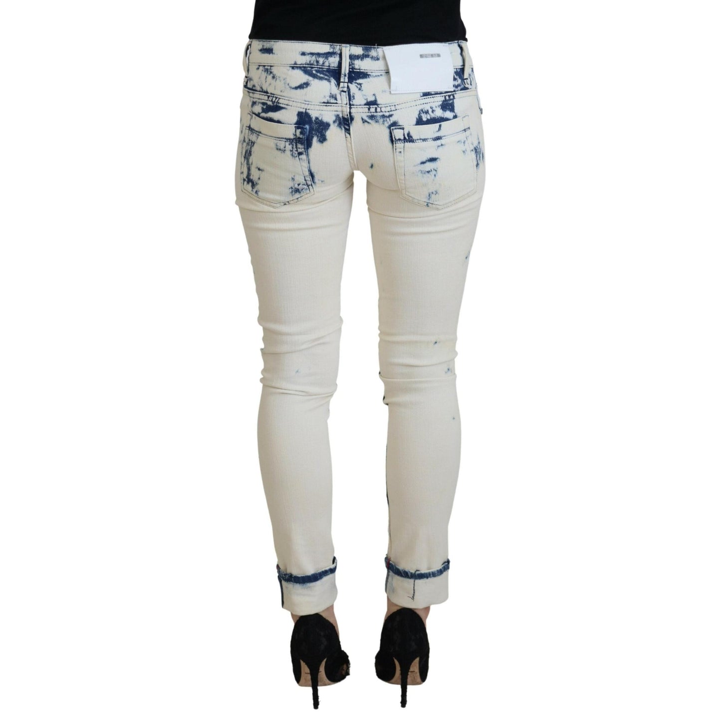 Acht White Blue Cotton Skinny Women Tattered Denim Jeans