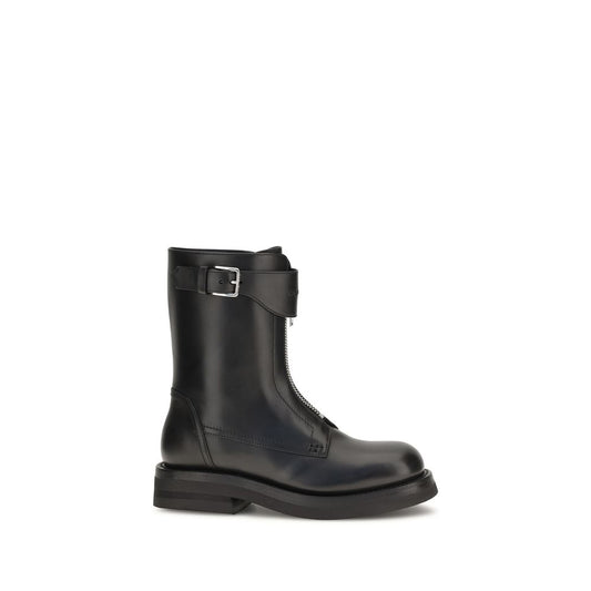 Alexander McQueen Black Calf Leather Bos Taurus Lace-Up Boots