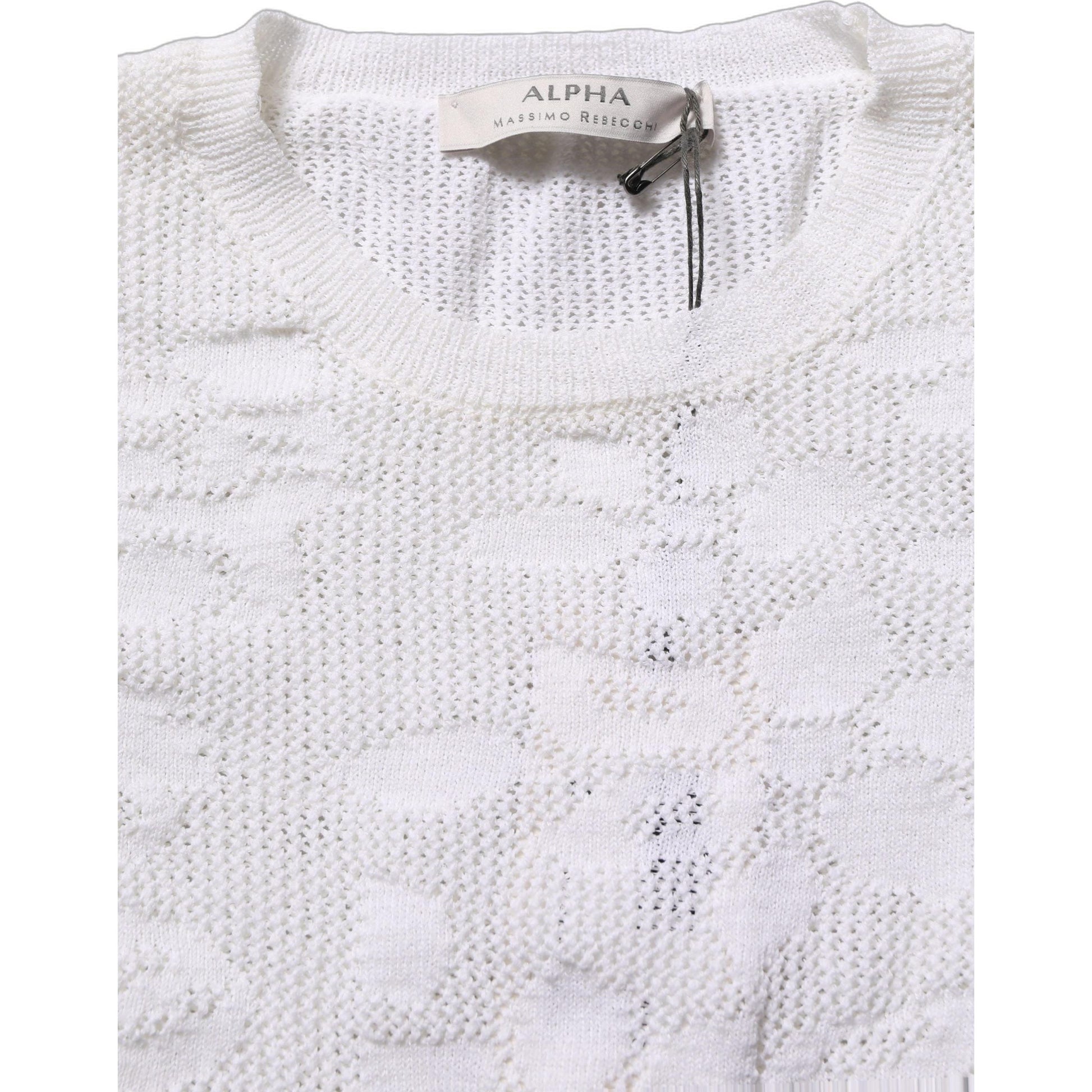Alpha Studio White Floral Lace Knit Fabric Short Sleeves Blouse Top