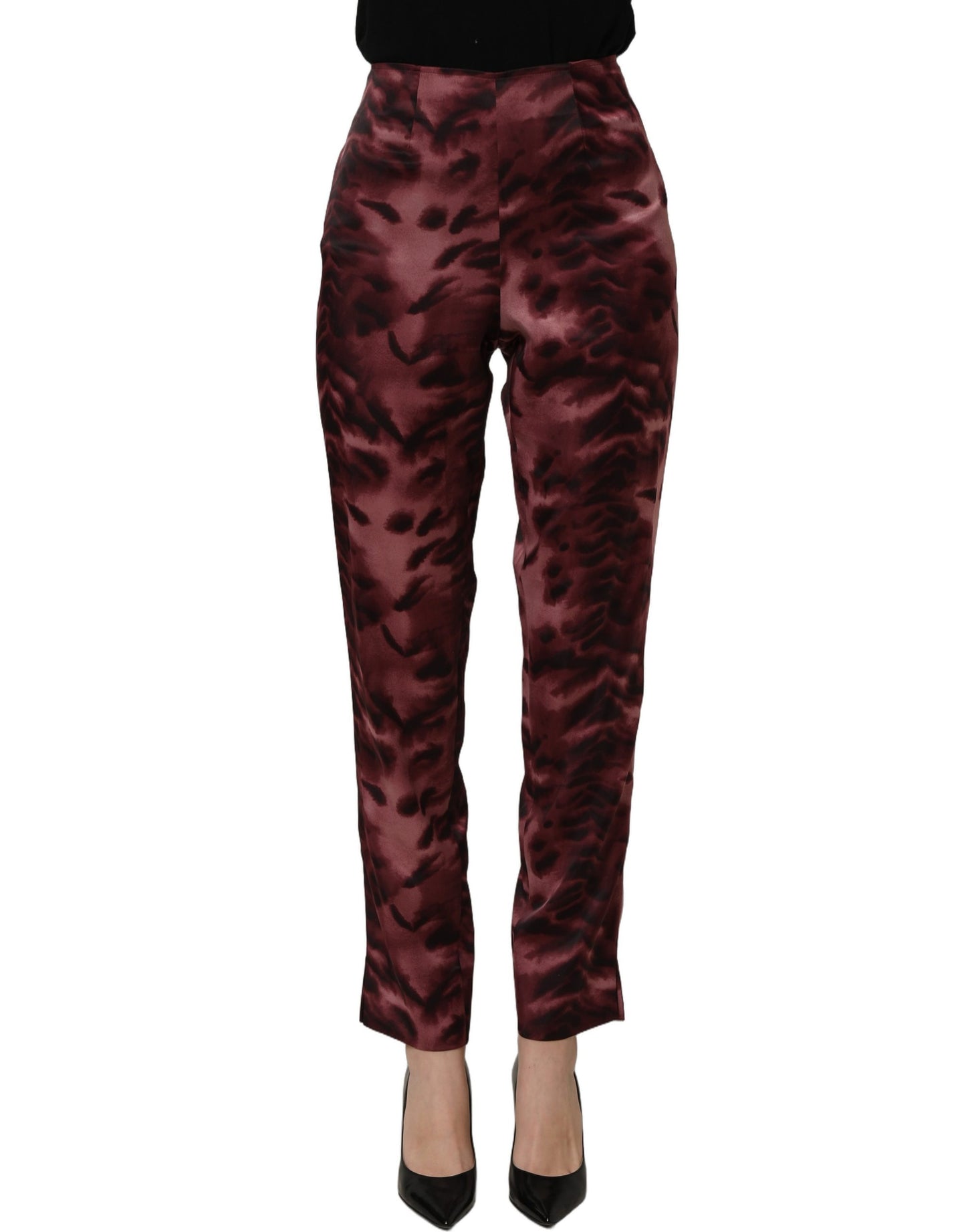 BENCIVENGA Burgundy High Waist Patterned Straight Trouser Pants