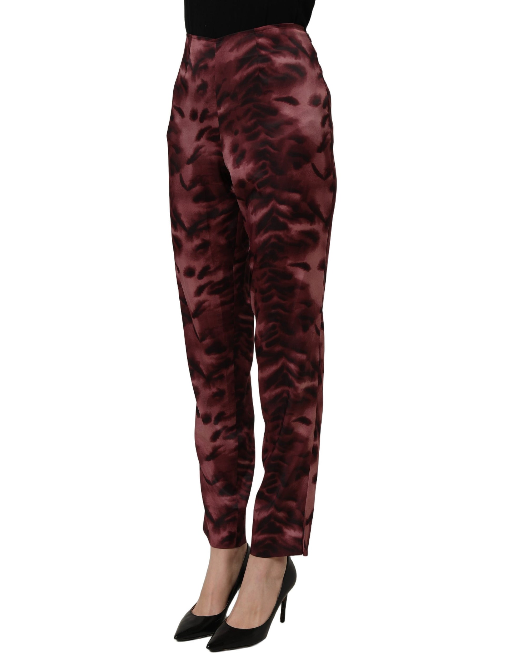BENCIVENGA Burgundy High Waist Patterned Straight Trouser Pants