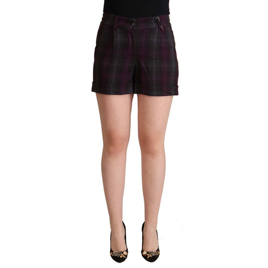BENCIVENGA Multicolor Checkered Mid Waist Folded Hem Shorts