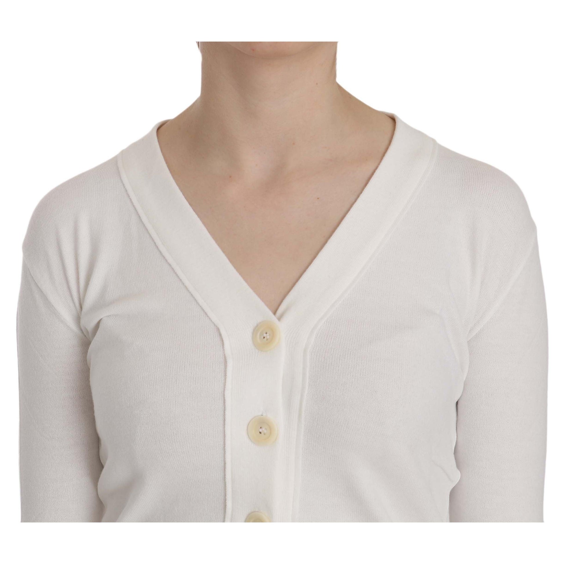 BYBLOS White V-neck Long Sleeve Cropped Cardigan Tops Sweater