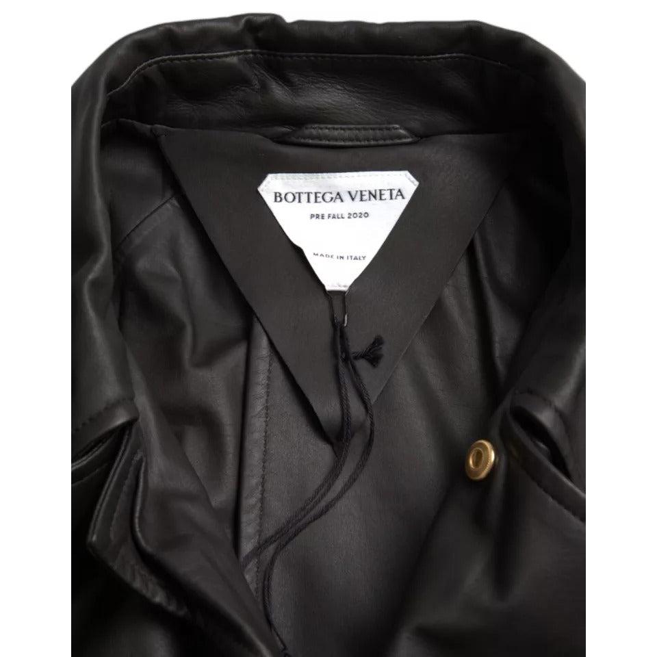 Bottega Veneta Black Leather Men Waterproof Trenchcoat Jacket