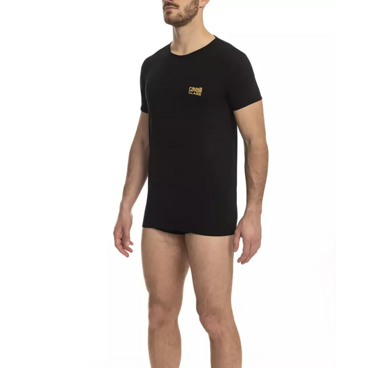 Cavalli Class Black Cotton Men T-Shirt