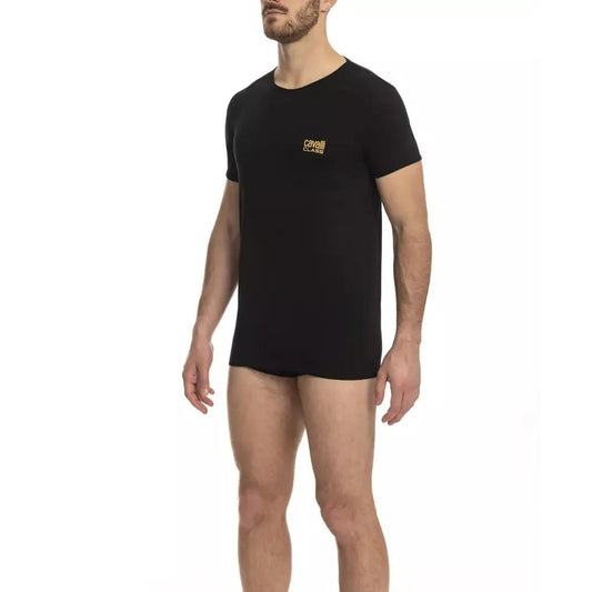 Cavalli Class Black Cotton Men T-Shirt