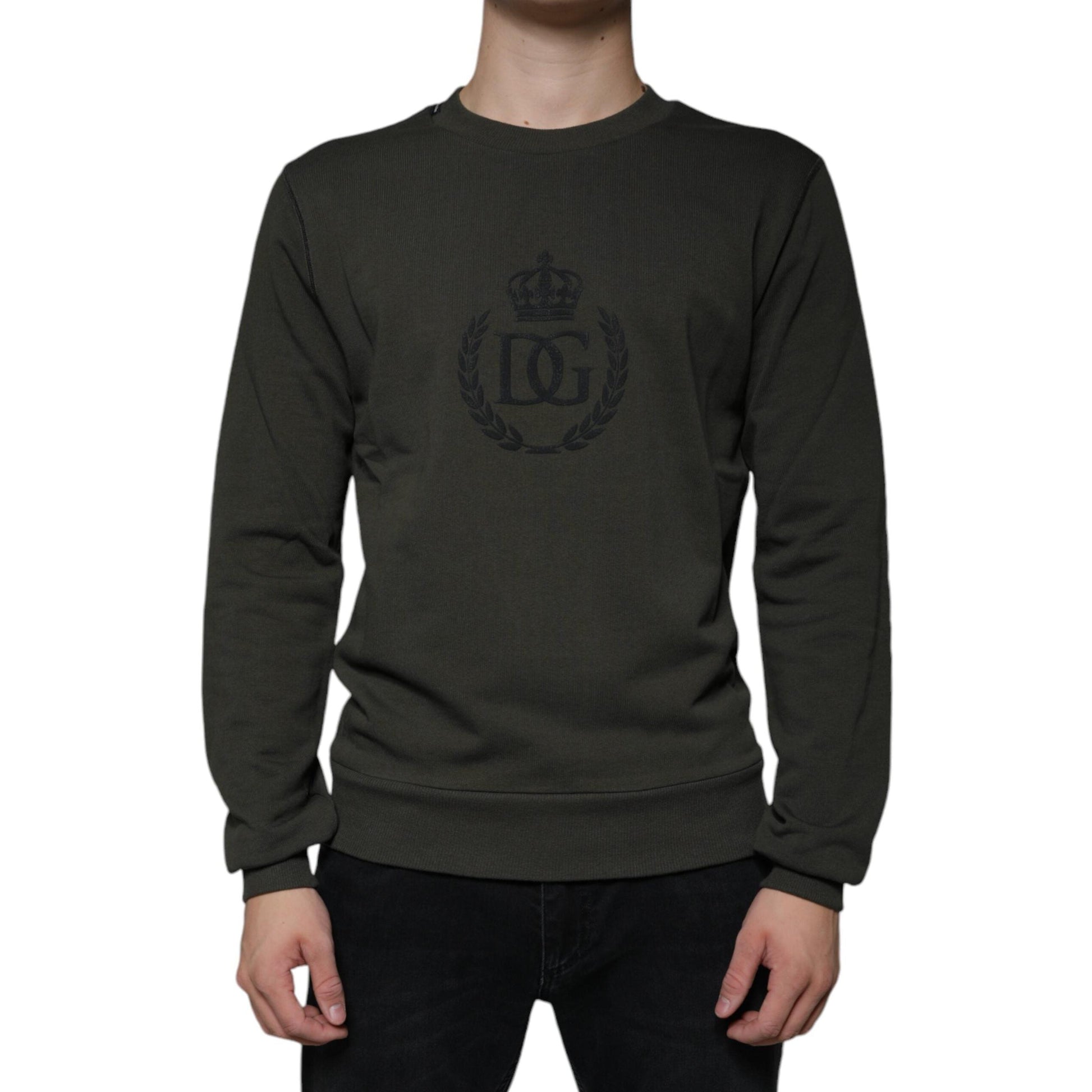 Dolce & Gabbana Army Green DG Crown Crew Neck Pullover Sweater