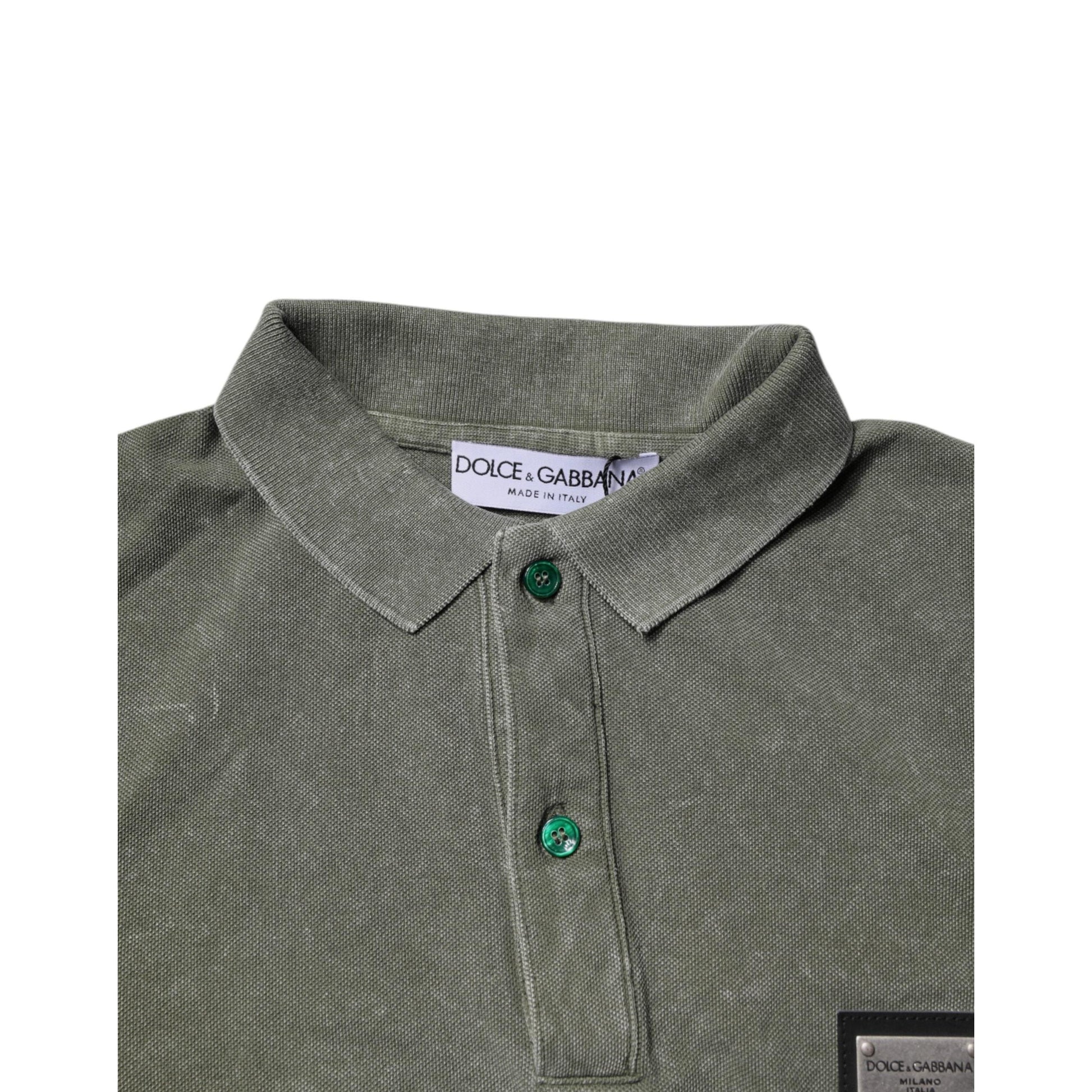 Dolce & Gabbana Army Green Logo Plaque Cotton Polo Shirt T-shirt