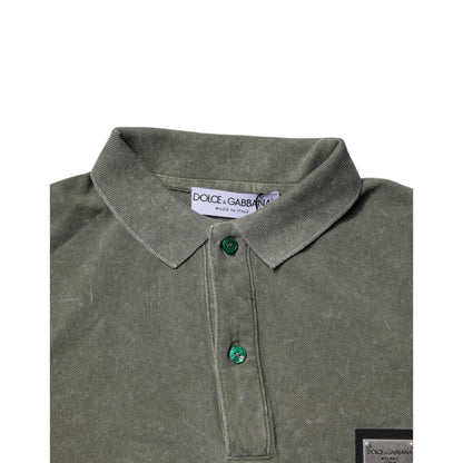 Dolce & Gabbana Army Green Logo Plaque Cotton Polo Shirt T-shirt
