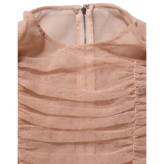 Dolce & Gabbana Beige Cotton Mesh Ruched Sheath Midi Dress