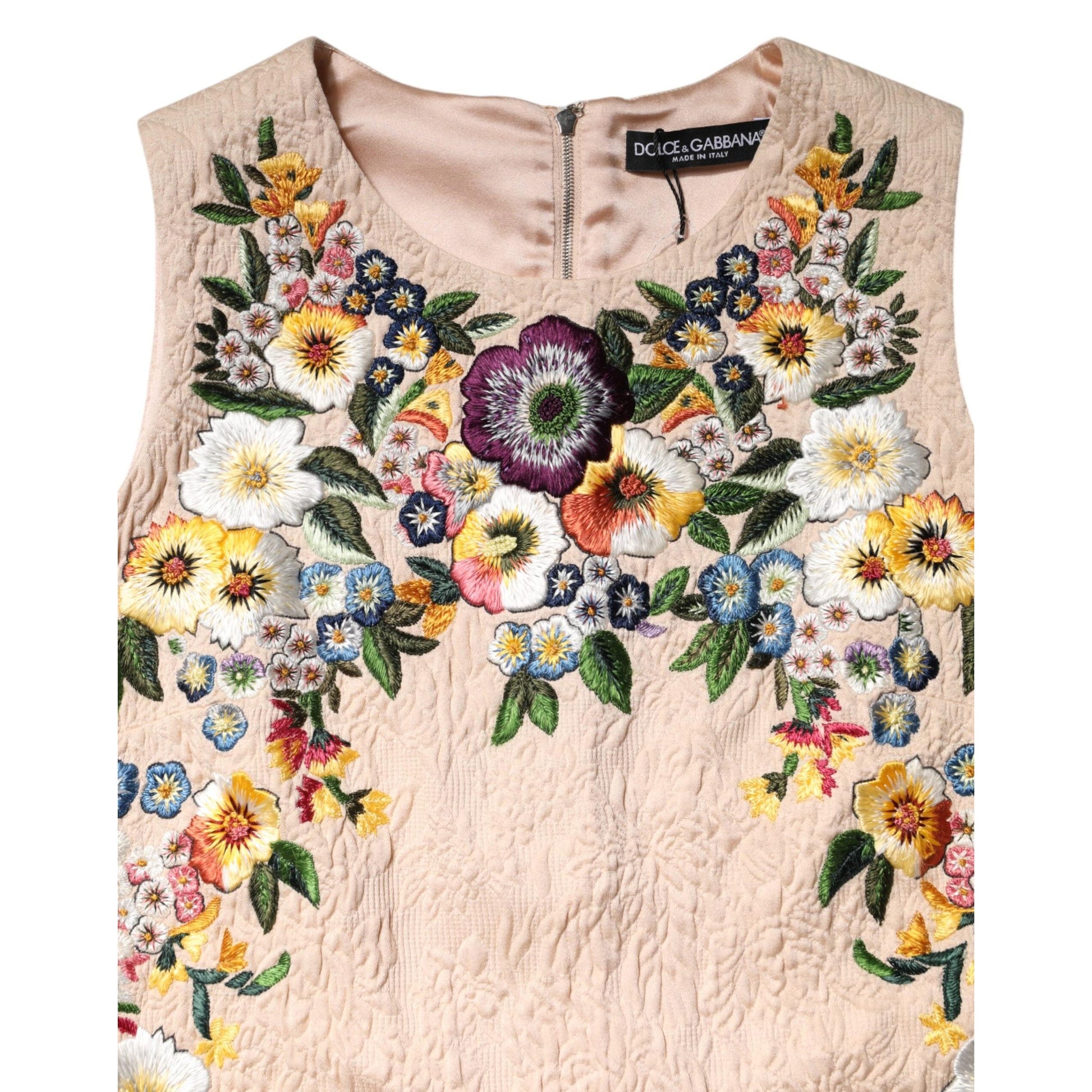 Dolce & Gabbana Beige Floral Embroidery Sleeveless Tank Top