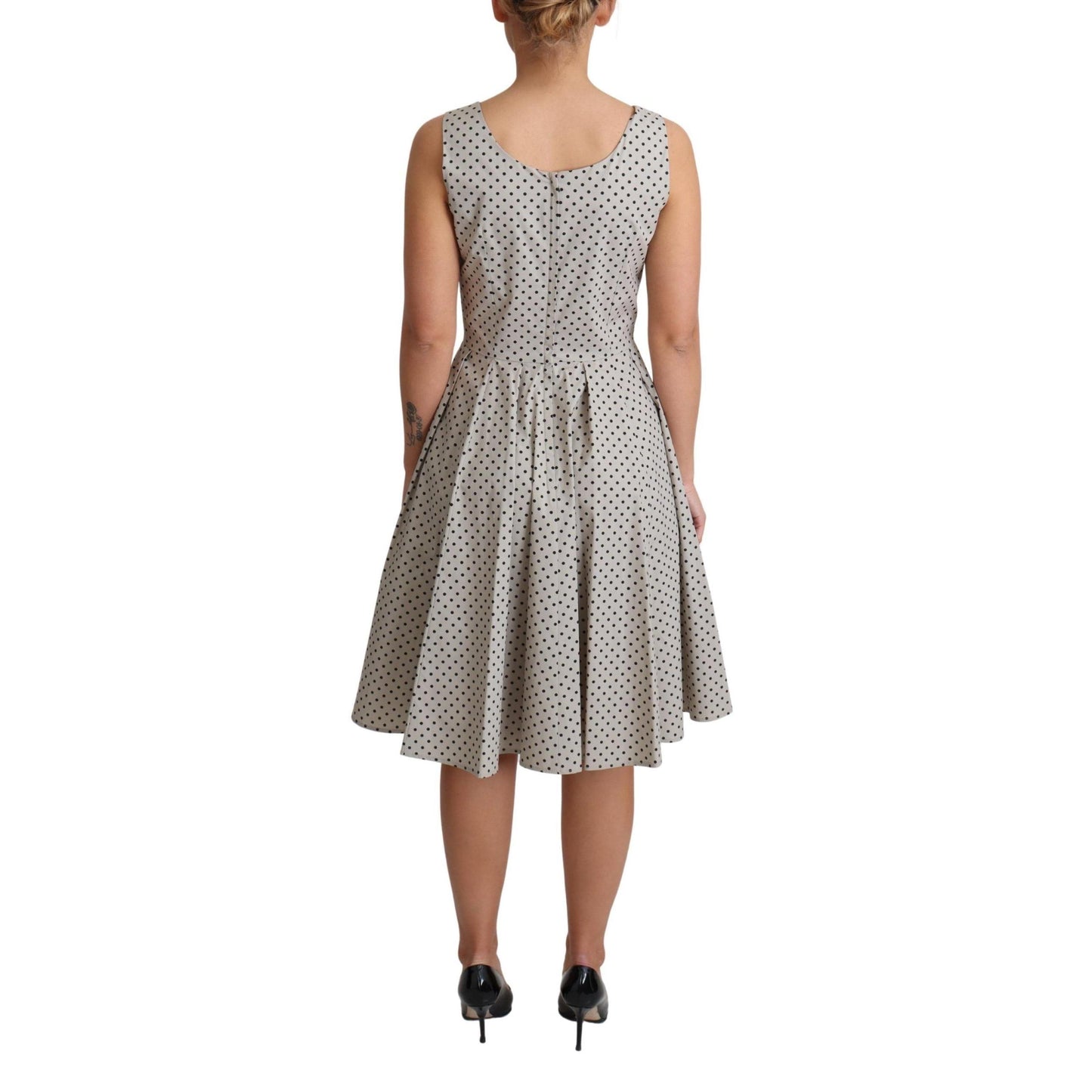 Dolce & Gabbana Beige Polka Dotted Cotton A-Line Dress