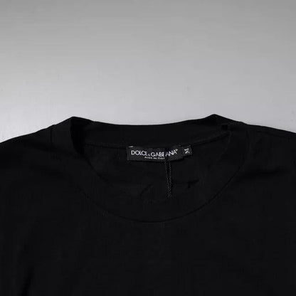 Dolce & Gabbana Black Amore Leopard Cotton Crew Neck T-shirt