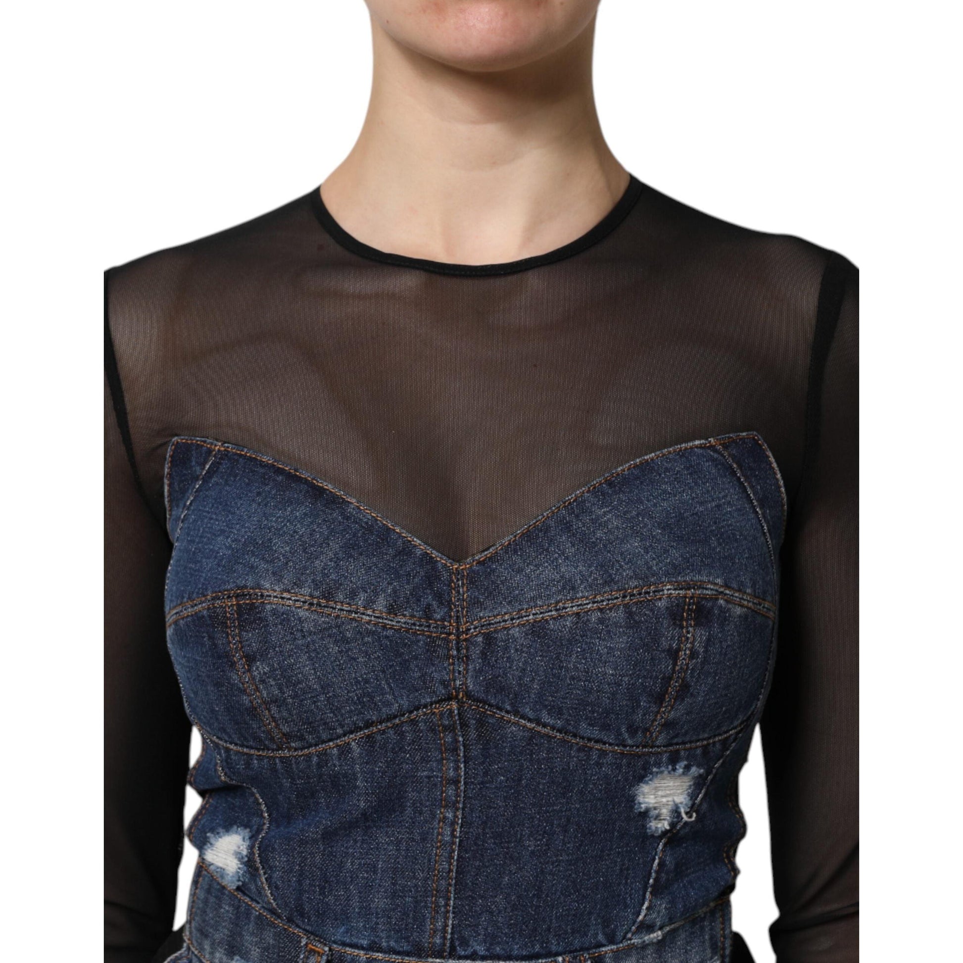Dolce & Gabbana Black Blue Long Sleeves Denim Mini Dress