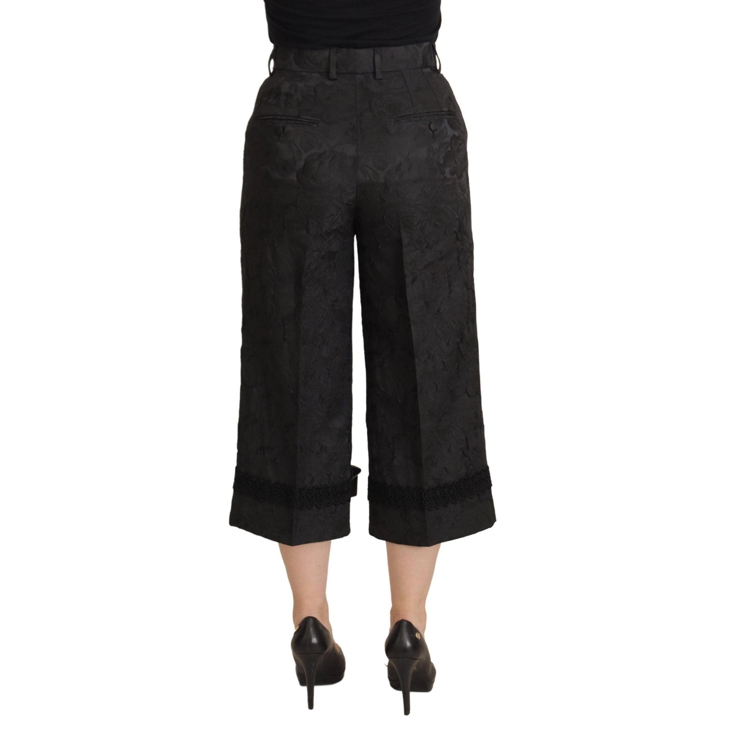 Dolce & Gabbana Black Brocade Cropped High Waist Pants