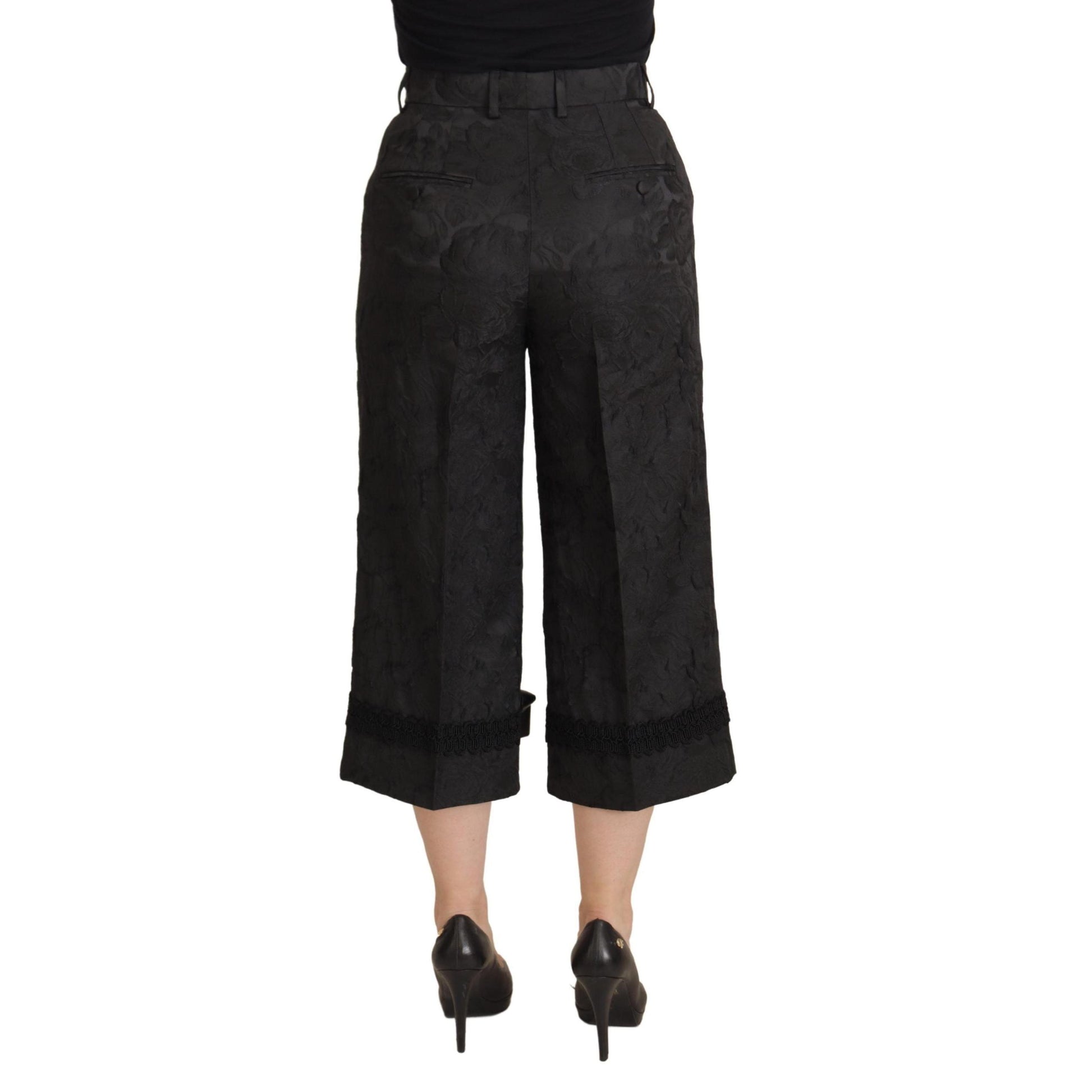 Dolce & Gabbana Black Brocade Cropped High Waist Pants