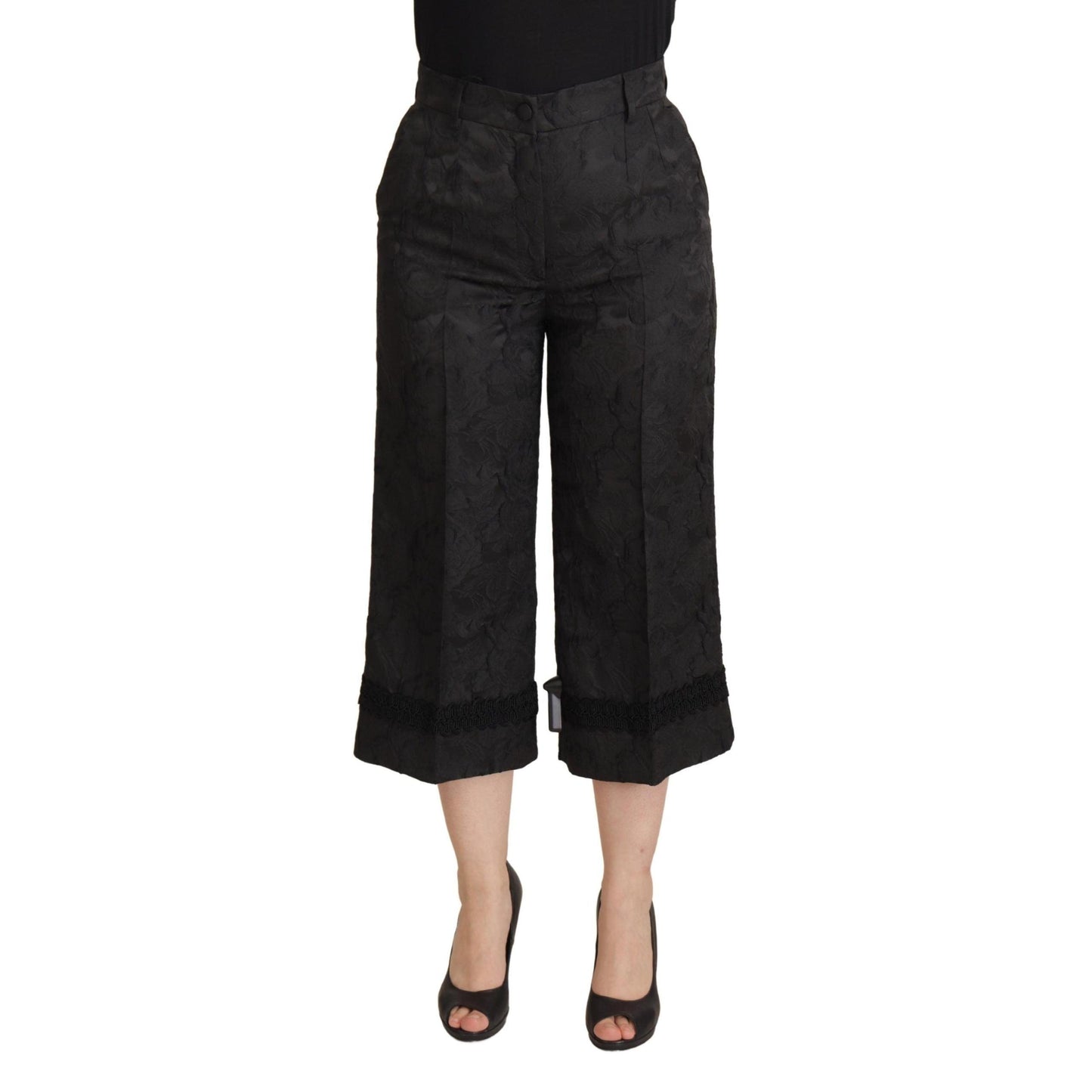 Dolce & Gabbana Black Brocade Cropped High Waist Pants