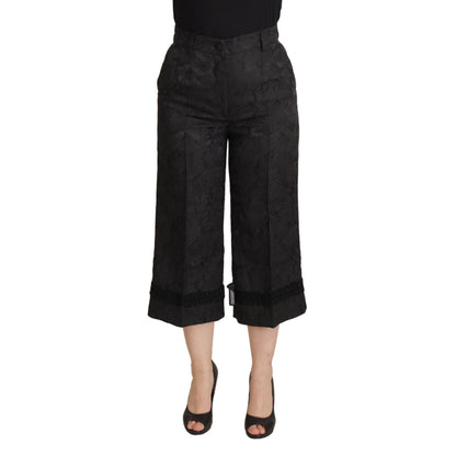 Dolce & Gabbana Black Brocade Cropped High Waist Pants