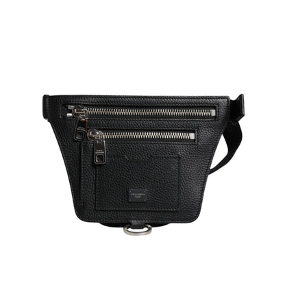Dolce & Gabbana Black Calfskin Logo Plaque Belt Waist Men Fanny Pack Bag