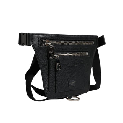 Dolce & Gabbana Black Calfskin Logo Plaque Belt Waist Men Fanny Pack Bag