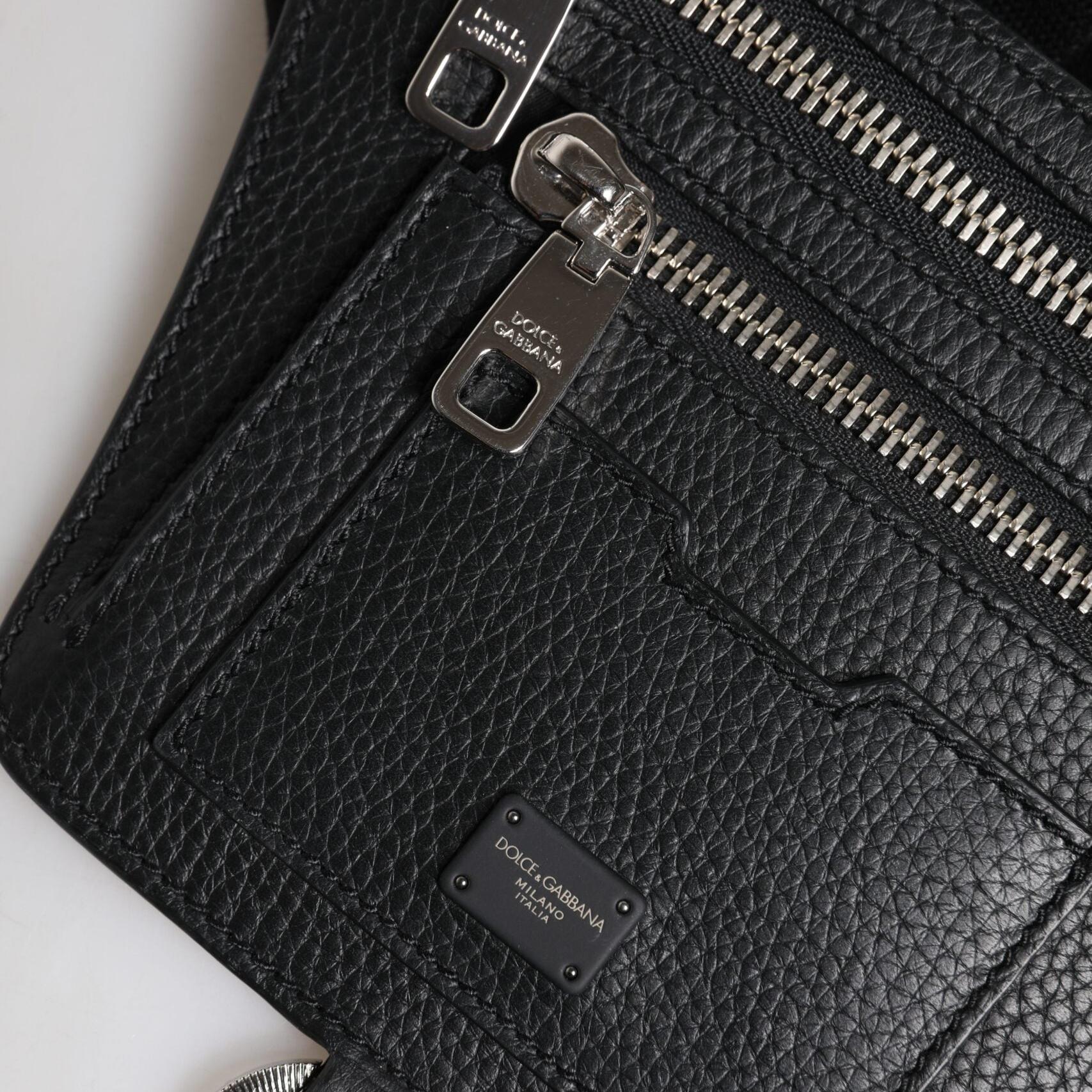 Dolce & Gabbana Black Calfskin Logo Plaque Belt Waist Men Fanny Pack Bag