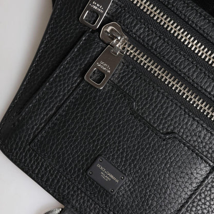 Dolce & Gabbana Black Calfskin Logo Plaque Belt Waist Men Fanny Pack Bag