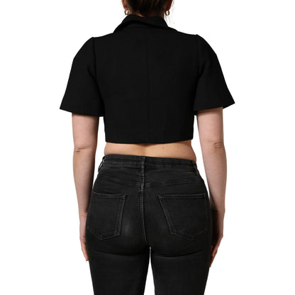 Dolce & Gabbana Black Collared Short Sleeves Cropped Blouse Top