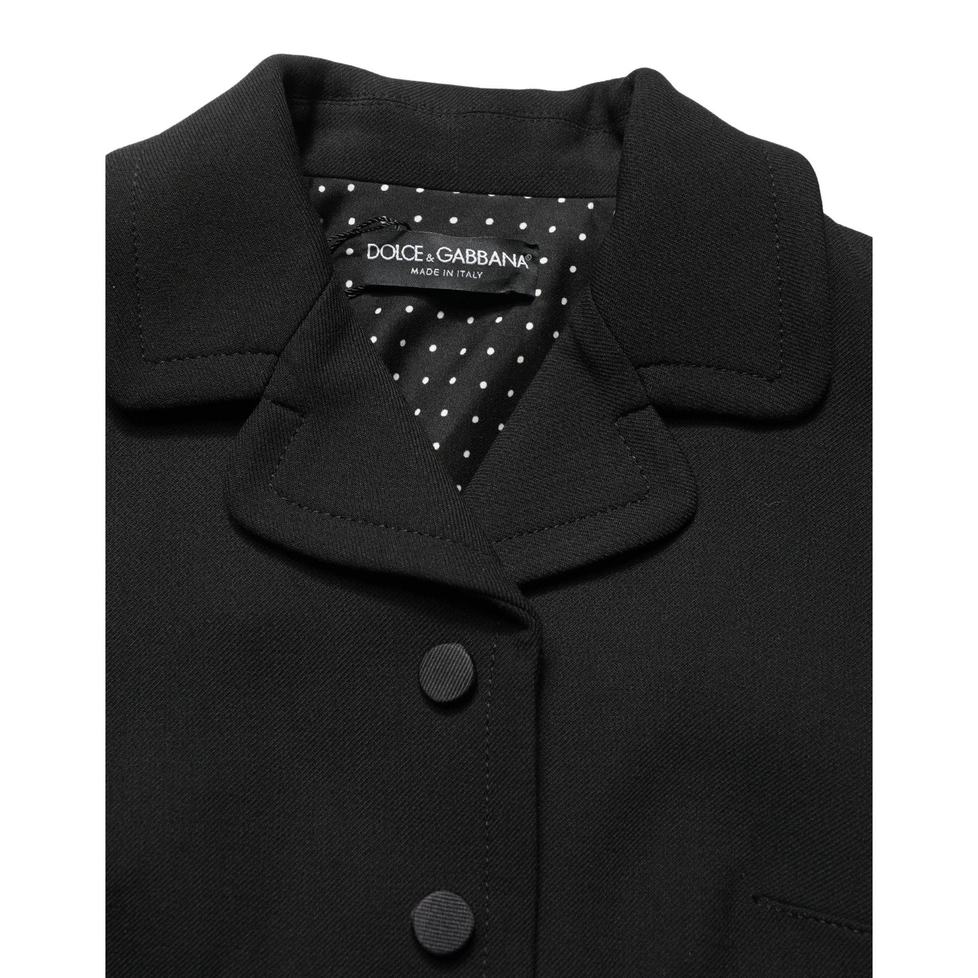 Dolce & Gabbana Black Collared Short Sleeves Cropped Blouse Top