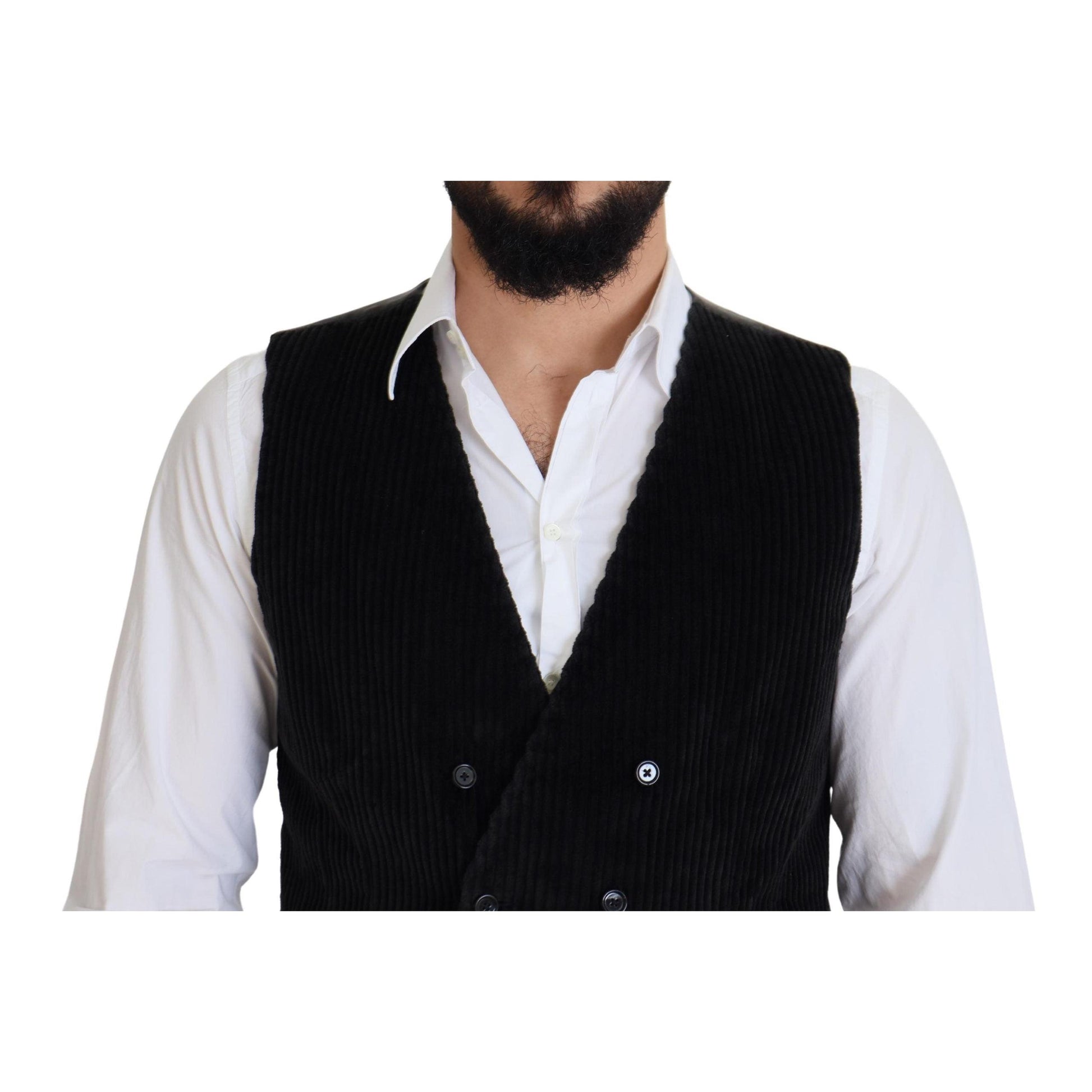 Dolce & Gabbana Black Cotton Double Breasted Waistcoat Vest