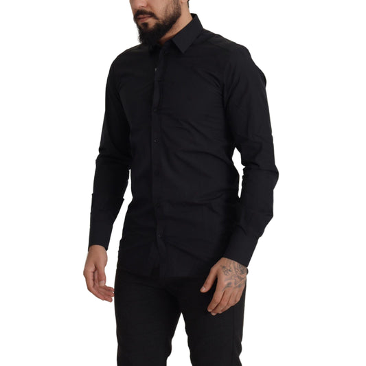 Dolce & Gabbana Black Cotton GOLD Slim Fit Dress Shirt